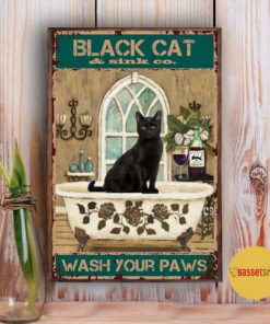 Bathroom black cat wash your paws vintage poster 2 Bathroom black cat wash your paws vintage poster 3