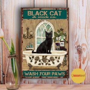 Bathroom black cat wash your paws vintage poster 3