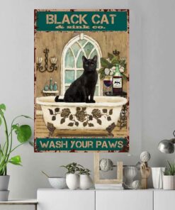 Bathroom black cat wash your paws vintage poster 3 Bathroom black cat wash your paws vintage poster 4