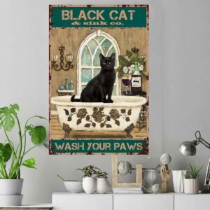 Bathroom black cat wash your paws vintage poster 4