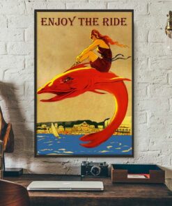 Beach girl riding red fish enjoy the ride poster 1