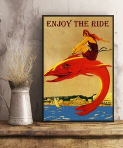 Beach girl riding red fish enjoy the ride poster 1 Beach girl riding red fish enjoy the ride poster 2