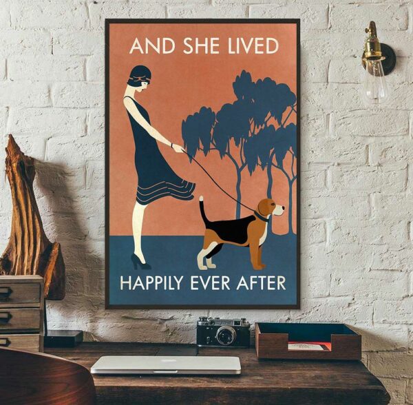 Beagle and she lived happily ever after poster canvas