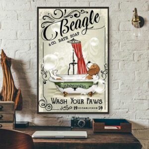 Beagle in bathtub bath soap established wash your paws poster 3