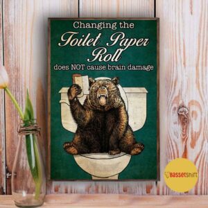 Bear Changing the toilet paper roll poster canvas 4