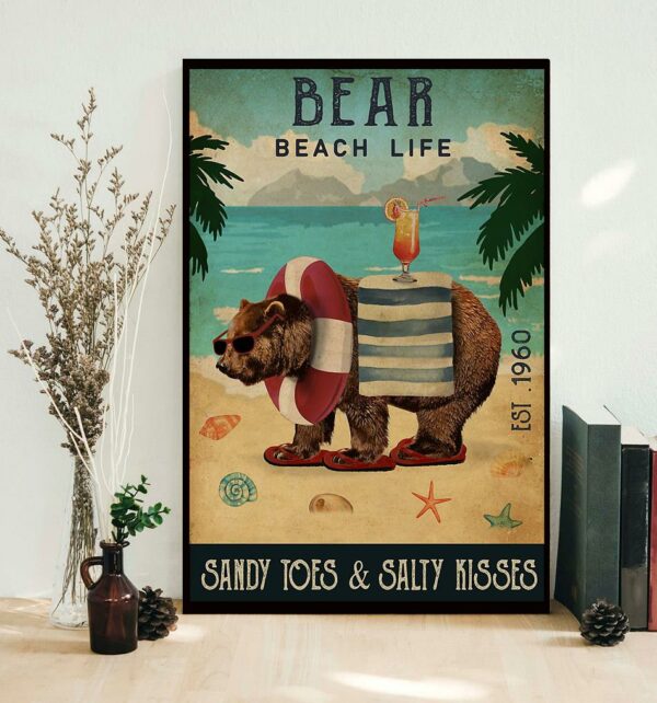 Bear Cocktail beach life sandy toes and salty kisses poster