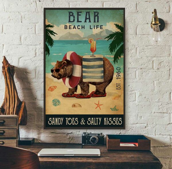 Bear Cocktail beach life sandy toes and salty kisses poster