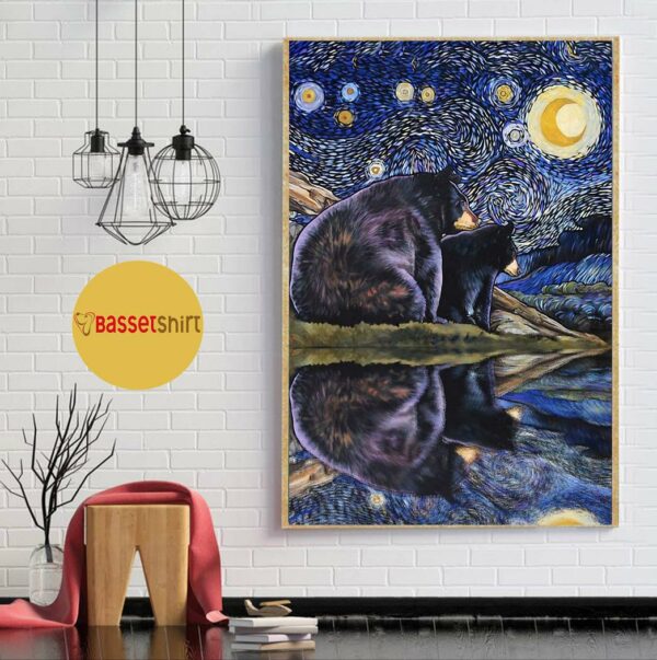 Bears and moon Starry Night poster