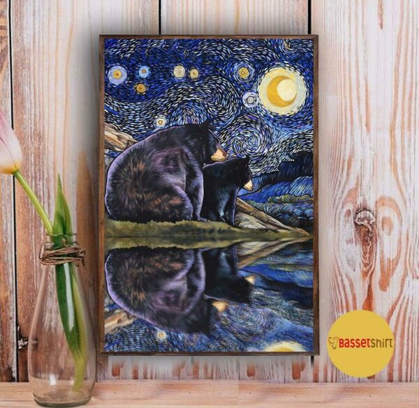 Bears and moon Starry Night poster