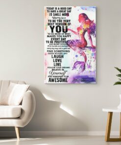 Beautiful Mermaid Art Today is a Good Day Motivational Quote Watercolor Print Poster Canvas 1