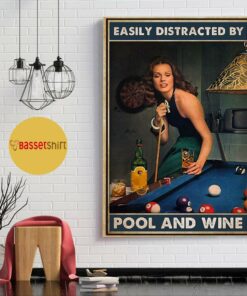 Beautiful lady easily distracted by pool and beer poster 1