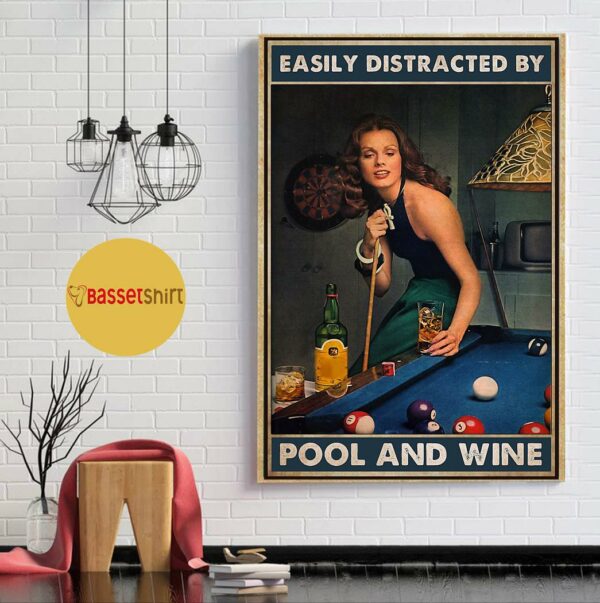 Beautiful lady easily distracted by pool and beer poster