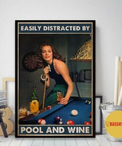 Beautiful lady easily distracted by pool and beer poster 2