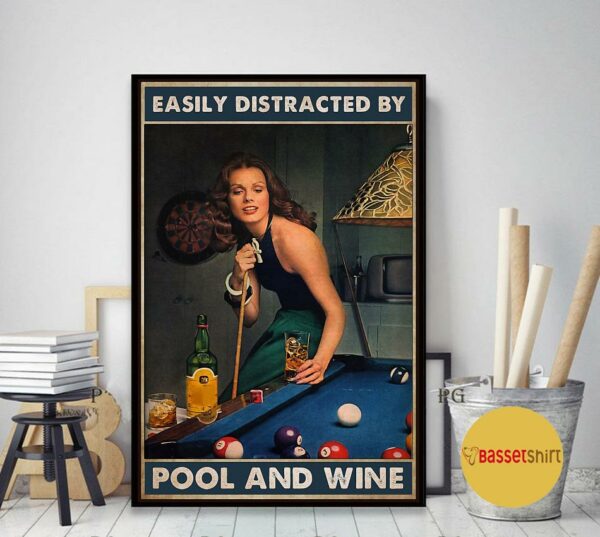 Beautiful lady easily distracted by pool and beer poster