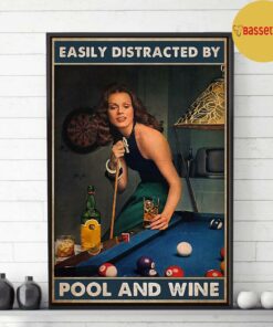 Beautiful lady easily distracted by pool and beer poster 3
