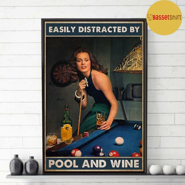 Beautiful lady easily distracted by pool and beer poster