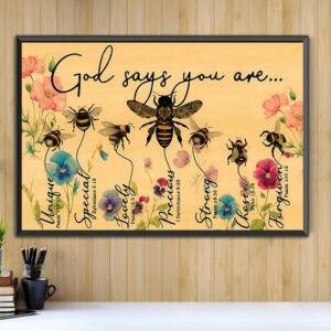 Bee poster God says you are horizontal canvas