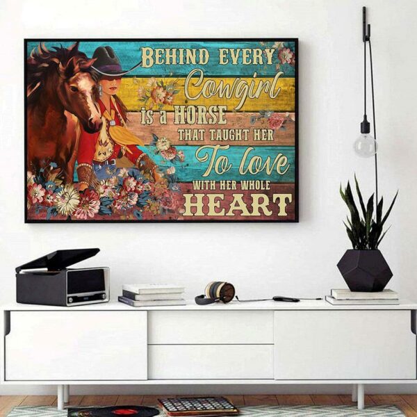 Behind cowgirl is horse taught her to love with whole heart landscape canvas