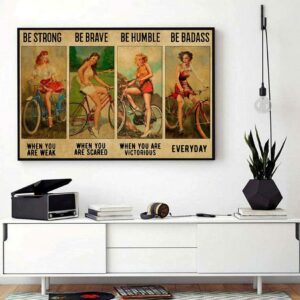 Bicycle Girl be strong be brave be humble be badass landscape canvas 1