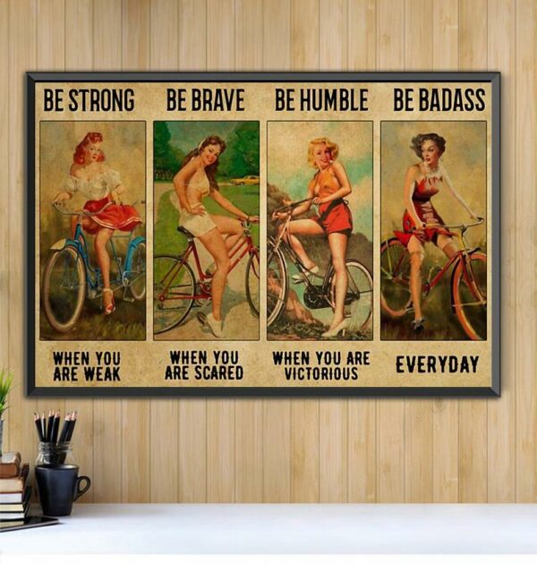 Bicycle Girl be strong be brave be humble be badass landscape canvas