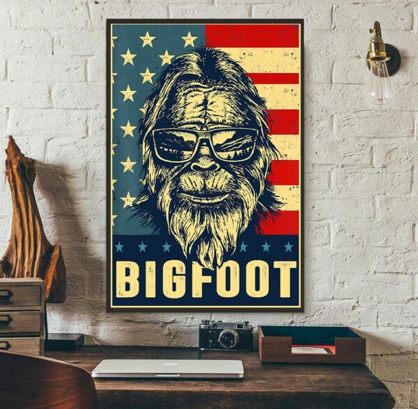 Bigfoot American flag vertical poster canvas