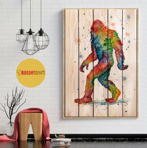 Bigfoot Watercolor Wooden vertical poster