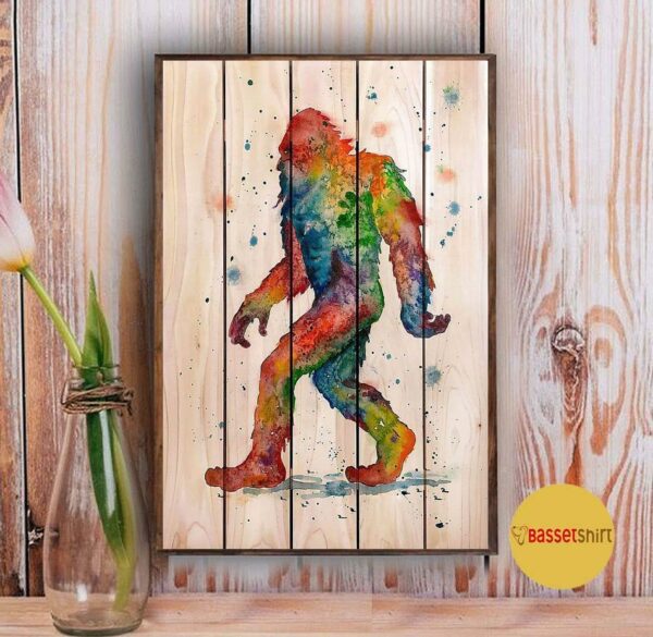 Bigfoot Watercolor Wooden vertical poster