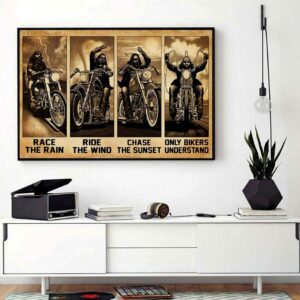 Biker race the rain ride wind horizontal canvas 1