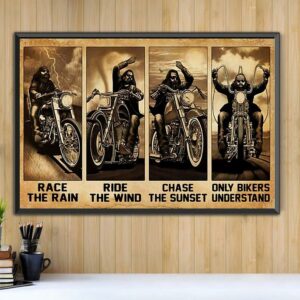 Biker race the rain ride wind horizontal canvas 2