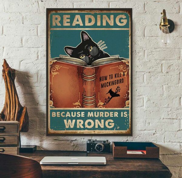 Black Cat Book reading baking because murder is wrong poster