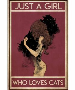 Black Cat Just A Girl Who Loves Cats Vintage Poster Canvas 1