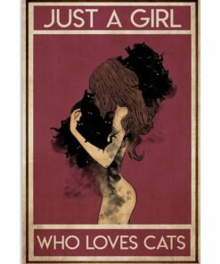 Black Cat Just A Girl Who Loves Cats Vintage Poster Canvas 5
