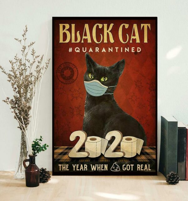 Black Cat Quarantined 2020 poster canvas