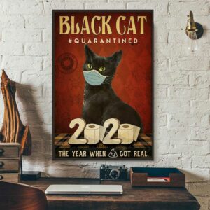 Black Cat Quarantined 2020 poster canvas 3