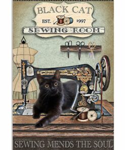 Black Cat Sewing Room Sewing Mends The Soul Vintage Poster Canvas 1