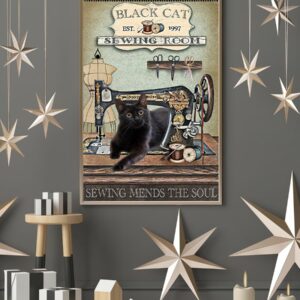 Black Cat Sewing Room Sewing Mends The Soul Vintage Poster Canvas 3