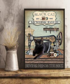 Black Cat Sewing Room Sewing Mends The Soul Vintage Poster, Canvas 3 Black Cat Sewing Room Sewing Mends The Soul Vintage Poster Canvas 4