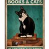 Black Cat Time Spent With Books And Cats Is Never Wasted Vintage Poster, Canvas