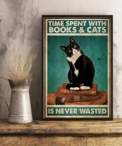 Black Cat Time Spent With Books And Cats Is Never Wasted Vintage Poster, Canvas 3 Black Cat Time Spent With Books And Cats Is Never Wasted Vintage Poster Canvas 4