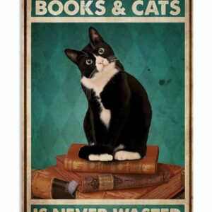 Black Cat Time Spent With Books And Cats Is Never Wasted Vintage Poster Canvas 5