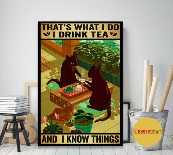 Black Cat that’s what I do I drink tea and I know things poster canvas