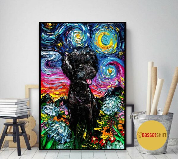 Black Poodle Starry Night poster canvas