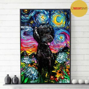 Black Poodle Starry Night poster canvas