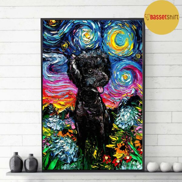 Black Poodle Starry Night poster canvas