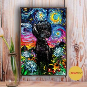 Black Poodle Starry Night poster canvas 4