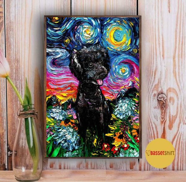 Black Poodle Starry Night poster canvas