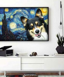 Black Tan Corgi Starry Night poster canvas 1