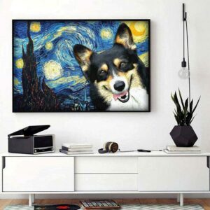 Black Tan Corgi Starry Night poster canvas