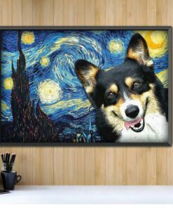 Black Tan Corgi Starry Night poster canvas 2