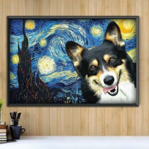 Black Tan Corgi Starry Night poster canvas 2